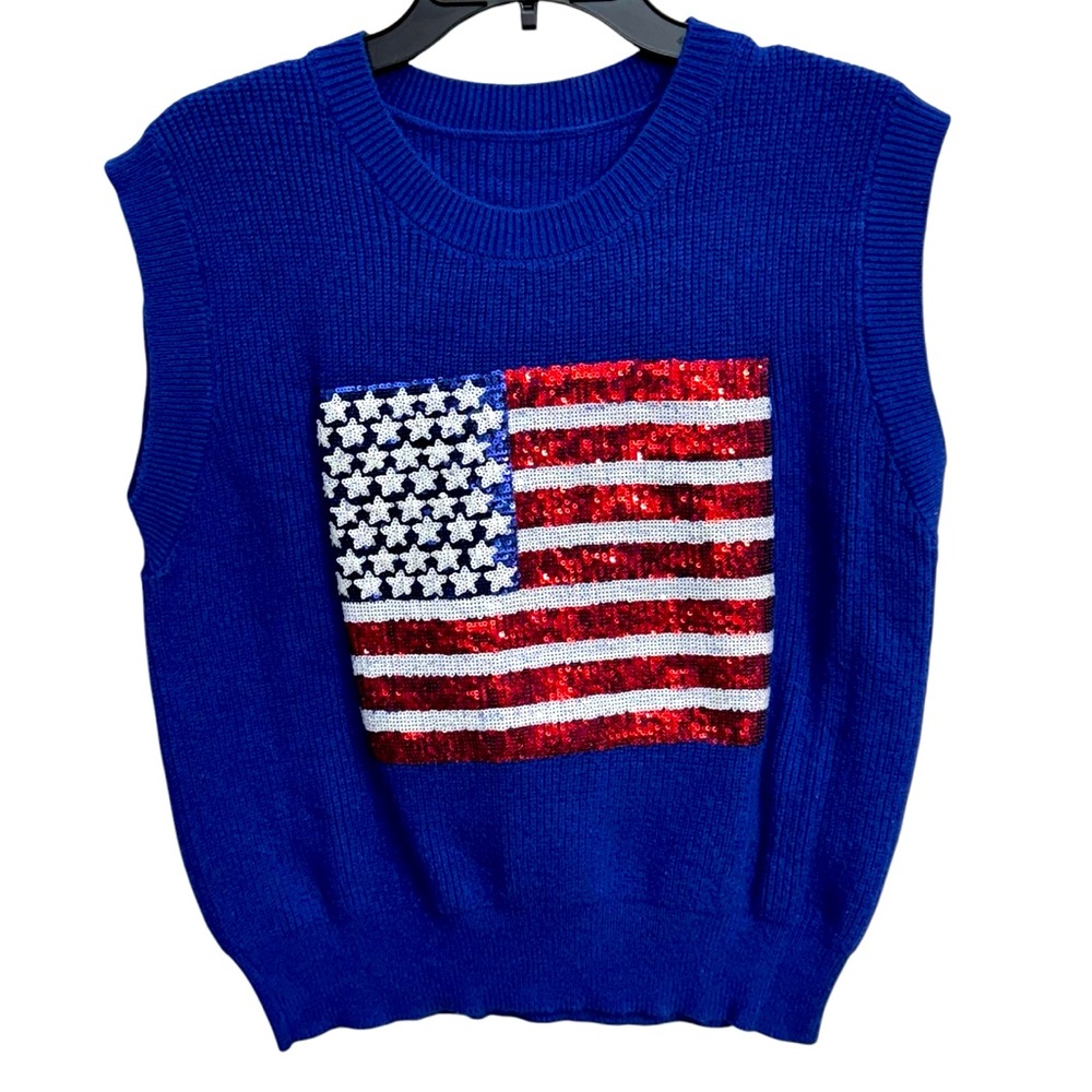 Women’s‎ Boutique Blue American Flag Sweater Vest M